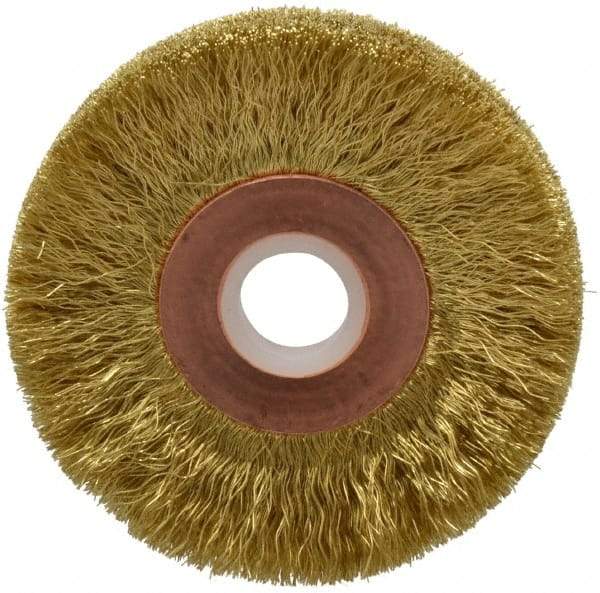 Anderson - 2" OD, 1/2" Arbor Hole, Crimped Brass Wheel Brush - 1/4" Face Width, 1/2" Trim Length, 0.005" Filament Diam, 20,000 RPM - Industrial Tool & Supply