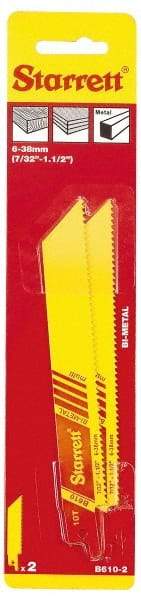 Starrett - 6" Long x 3/4" Thick, Bi-Metal Reciprocating Saw Blade - Straight Profile, 10 TPI, Toothed Edge, Universal Shank - Industrial Tool & Supply