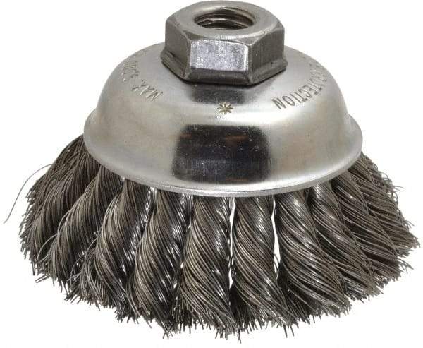 Anderson - 3-1/2" Diam, 5/8-11 Threaded Arbor, Steel Fill Cup Brush - 0.014 Wire Diam, 1-1/4" Trim Length, 9,000 Max RPM - Industrial Tool & Supply