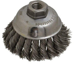 Anderson - 3-1/2" Diam, 5/8-11 Threaded Arbor, Steel Fill Cup Brush - 0.02 Wire Diam, 1-1/4" Trim Length, 9,000 Max RPM - Industrial Tool & Supply