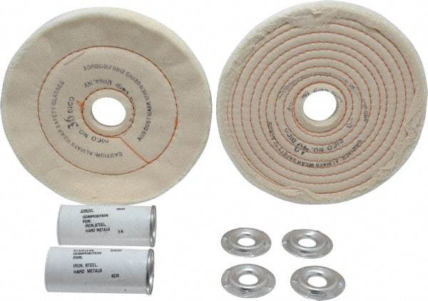 Dico - 6" Diam Cushion Sewn, Spiral Sewn Buffing Wheel Set - 1/2 - 1" Arbor Hole, Emery - Industrial Tool & Supply