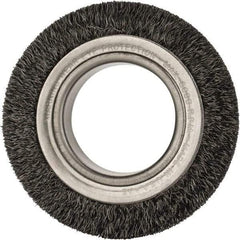 Anderson - 4-1/4" OD, 2" Arbor Hole, Crimped Steel Wheel Brush - 1-1/2" Face Width, 5/8" Trim Length, 0.0118" Filament Diam, 6,000 RPM - Industrial Tool & Supply