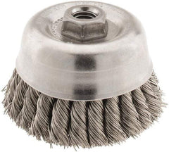 Anderson - 4" Diam, 5/8-11 Threaded Arbor, Stainless Steel Fill Cup Brush - 0.02 Wire Diam, 1-1/4" Trim Length, 9,000 Max RPM - Industrial Tool & Supply