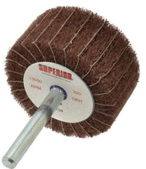Superior Abrasives - 2" Diam x 1" Face Width, Extra Fine Aluminum Oxide Nonwoven & Coated Mounted Flap Wheel - 1/4" Shank Mount, 320 Grit, Interleaf, Cloth Backing, 12,000 Max RPM - Industrial Tool & Supply