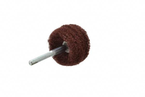 Superior Abrasives - 2" Diam x 1" Face Width, Medium Aluminum Oxide Nonwoven Mounted Flap Wheel - 1/4" Shank Mount, Interleaf, 12,000 Max RPM - Industrial Tool & Supply