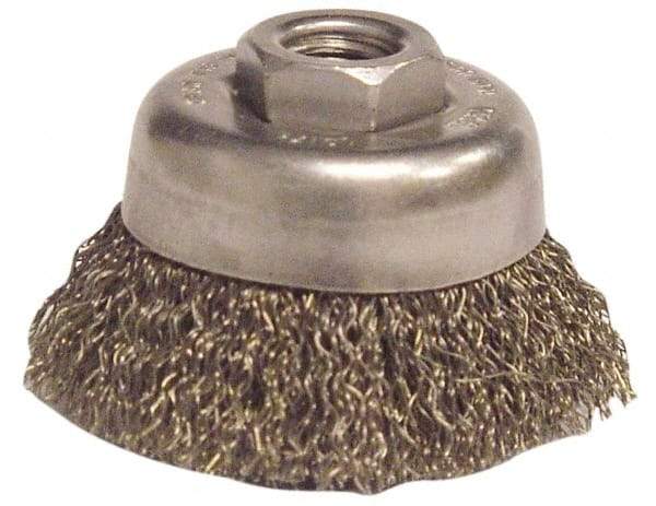 Anderson - 6" Diam, 5/8-11 Threaded Arbor, Steel Fill Cup Brush - 0.014 Wire Diam, 1-1/2" Trim Length, 6,000 Max RPM - Industrial Tool & Supply