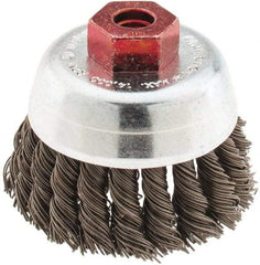 Anderson - 2-3/4" Diam, M10x1.50 Threaded Arbor, Steel Fill Cup Brush - 0.02 Wire Diam, 3/4" Trim Length, 14,000 Max RPM - Industrial Tool & Supply