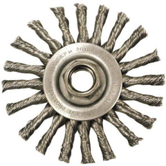 Anderson - 4" OD, M10x1.50 Arbor Hole, Knotted Steel Wheel Brush - 3/8" Face Width, 1" Trim Length, 0.02" Filament Diam, 20,000 RPM - Industrial Tool & Supply
