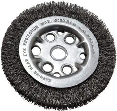 Anderson - 4-1/4" OD, 5/8" Arbor Hole, Crimped Steel Wheel Brush - 3/4" Face Width, 5/8" Trim Length, 0.014" Filament Diam, 6,000 RPM - Industrial Tool & Supply