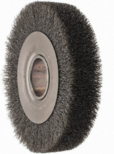 Anderson - 8" OD, 2" Arbor Hole, Crimped Steel Wheel Brush - 1-5/8" Face Width, 1-1/2" Trim Length, 0.01" Filament Diam, 4,500 RPM - Industrial Tool & Supply