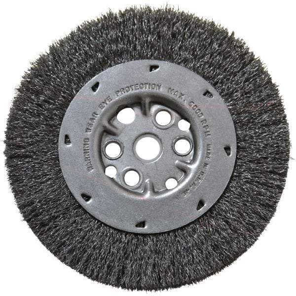 Anderson - 6" OD, 5/8" Arbor Hole, Crimped Steel Wheel Brush - 3/4" Face Width, 1-1/8" Trim Length, 0.008" Filament Diam, 6,000 RPM - Industrial Tool & Supply