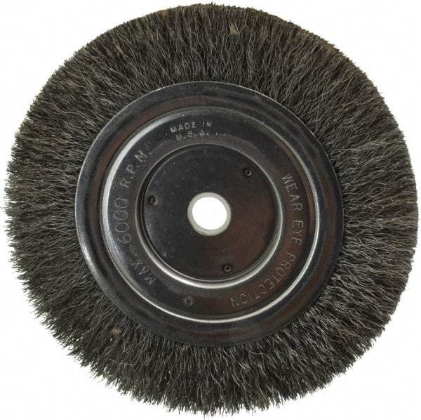 Anderson - 6" OD, 5/8" Arbor Hole, Crimped Steel Wheel Brush - 1/2" Face Width, 1-1/16" Trim Length, 0.008" Filament Diam, 6,000 RPM - Industrial Tool & Supply