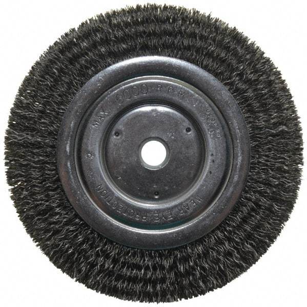 Anderson - 6" OD, 5/8" Arbor Hole, Crimped Steel Wheel Brush - 1/2" Face Width, 1-1/16" Trim Length, 0.014" Filament Diam, 6,000 RPM - Industrial Tool & Supply