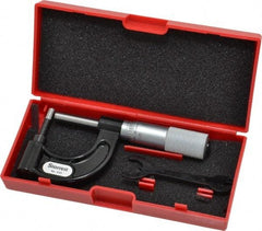 Starrett - 1 Inch Measurement Range, 0.001 Inch Graduation, Post Anvil, Plain Thimble, Mechanical Anvil, Tube Micrometer - 39/64 Inch Head Diameter, Satin Chrome Finish, Carbide, Includes Case - Industrial Tool & Supply