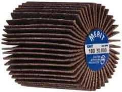 Merit Abrasives - 1" Diam x 1" Face Width, Very Fine Ceramic Alumina Coated Mounted Flap Wheel - 1/4-20 Threaded Mount, 180 Grit, Cloth Backing, 30,000 Max RPM - Industrial Tool & Supply