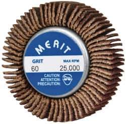 Merit Abrasives - 1-5/8" Diam x 1/2" Face Width, Medium Ceramic Alumina Coated Mounted Flap Wheel - 1/4-20 Threaded Mount, 60 Grit, Cloth Backing, 25,000 Max RPM - Industrial Tool & Supply