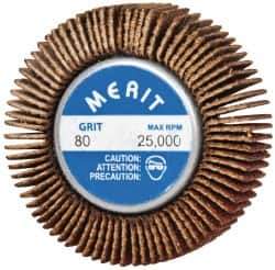 Merit Abrasives - 1-5/8" Diam x 1/2" Face Width, Medium Ceramic Alumina Coated Mounted Flap Wheel - 1/4-20 Threaded Mount, 80 Grit, Cloth Backing, 25,000 Max RPM - Industrial Tool & Supply