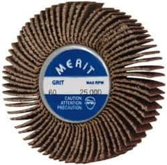Merit Abrasives - 2" Diam x 1/2" Face Width, Medium Ceramic Alumina Coated Mounted Flap Wheel - 1/4-20 Threaded Mount, 60 Grit, Cloth Backing, 25,000 Max RPM - Industrial Tool & Supply