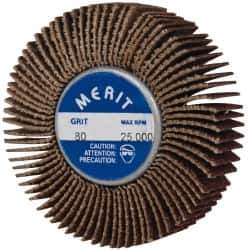 Merit Abrasives - 2" Diam x 1/2" Face Width, Medium Ceramic Alumina Coated Mounted Flap Wheel - 1/4-20 Threaded Mount, 80 Grit, Cloth Backing, 25,000 Max RPM - Industrial Tool & Supply