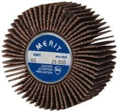 Merit Abrasives - 2" Diam x 1" Face Width, Medium Ceramic Alumina Coated Mounted Flap Wheel - 1/4-20 Threaded Mount, 60 Grit, Cloth Backing, 25,000 Max RPM - Industrial Tool & Supply