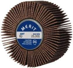 Merit Abrasives - 2" Diam x 1" Face Width, Medium Ceramic Alumina Coated Mounted Flap Wheel - 1/4-20 Threaded Mount, 80 Grit, Cloth Backing, 25,000 Max RPM - Industrial Tool & Supply