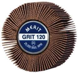 Merit Abrasives - 2" Diam x 1" Face Width, Fine Ceramic Alumina Coated Mounted Flap Wheel - 1/4-20 Threaded Mount, 120 Grit, Cloth Backing, 25,000 Max RPM - Industrial Tool & Supply