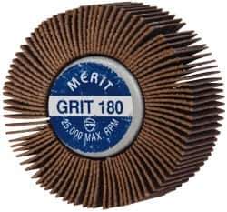 Merit Abrasives - 2" Diam x 1" Face Width, Very Fine Ceramic Alumina Coated Mounted Flap Wheel - 1/4-20 Threaded Mount, 180 Grit, Cloth Backing, 25,000 Max RPM - Industrial Tool & Supply