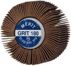 Merit Abrasives - 2" Diam x 1" Face Width, Very Fine Ceramic Alumina Coated Mounted Flap Wheel - 1/4-20 Threaded Mount, 180 Grit, Cloth Backing, 25,000 Max RPM - Industrial Tool & Supply