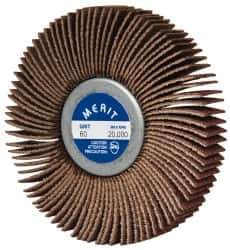 Merit Abrasives - 3" Diam x 1/2" Face Width, Fine Ceramic Alumina Coated Mounted Flap Wheel - 1/4-20 Threaded Mount, 120 Grit, Cloth Backing, 20,000 Max RPM - Industrial Tool & Supply