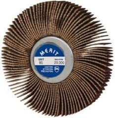 Merit Abrasives - 3" Diam x 1/2" Face Width, Medium Ceramic Alumina Coated Mounted Flap Wheel - 1/4-20 Threaded Mount, 80 Grit, Cloth Backing, 20,000 Max RPM - Industrial Tool & Supply