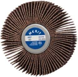 Merit Abrasives - 3" Diam x 1" Face Width, Medium Ceramic Alumina Coated Mounted Flap Wheel - 1/4-20 Threaded Mount, 60 Grit, Cloth Backing, 20,000 Max RPM - Industrial Tool & Supply