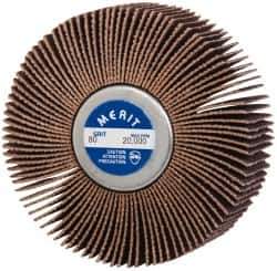 Merit Abrasives - 3" Diam x 1" Face Width, Medium Ceramic Alumina Coated Mounted Flap Wheel - 1/4-20 Threaded Mount, 80 Grit, Cloth Backing, 20,000 Max RPM - Industrial Tool & Supply
