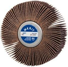 Merit Abrasives - 3" Diam x 1" Face Width, Medium Ceramic Alumina Coated Mounted Flap Wheel - 1/4-20 Threaded Mount, 80 Grit, Cloth Backing, 20,000 Max RPM - Industrial Tool & Supply