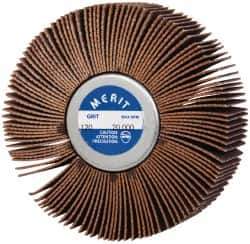 Merit Abrasives - 3" Diam x 1" Face Width, Fine Ceramic Alumina Coated Mounted Flap Wheel - 1/4-20 Threaded Mount, 120 Grit, Cloth Backing, 20,000 Max RPM - Industrial Tool & Supply