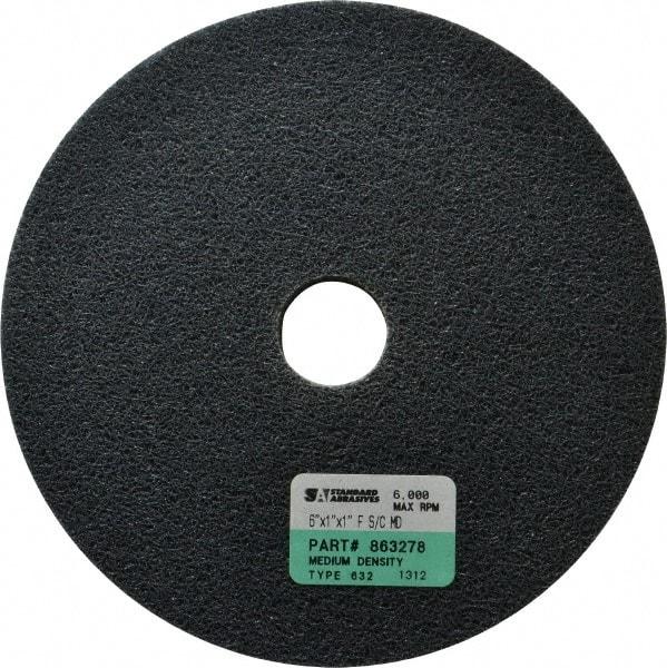 Standard Abrasives - 6" Diam, 1" Face Width, 1" Center Hole, Fine Grade, Silicon Carbide Deburring Wheel - Unitized, Soft/Medium Density 6 Grade, 5,000 RPM - Industrial Tool & Supply