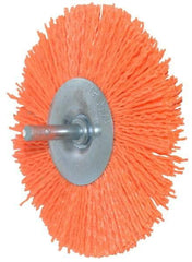 Dico - 4" OD, 1/4" Shank Diam, Crimped Nylon Wheel Brush - 3/8" Face Width - Industrial Tool & Supply