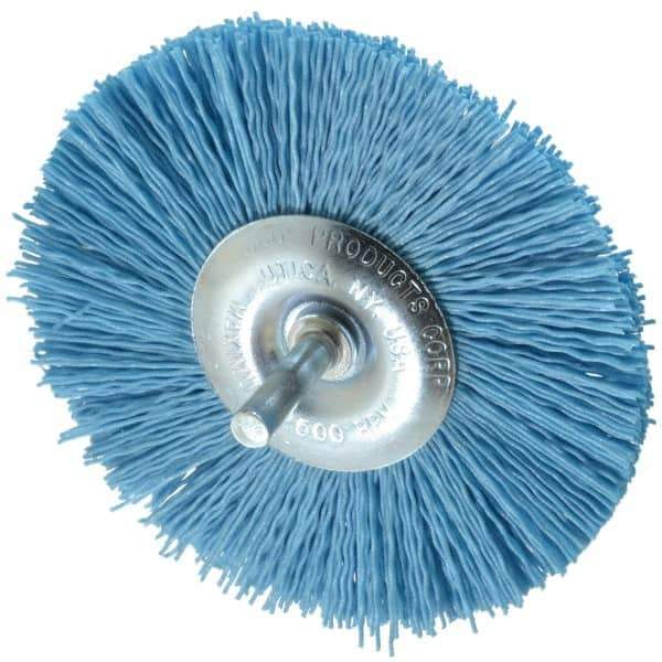 Dico - 4" OD, 1/4" Shank Diam, Crimped Nylon Wheel Brush - 3/8" Face Width - Industrial Tool & Supply