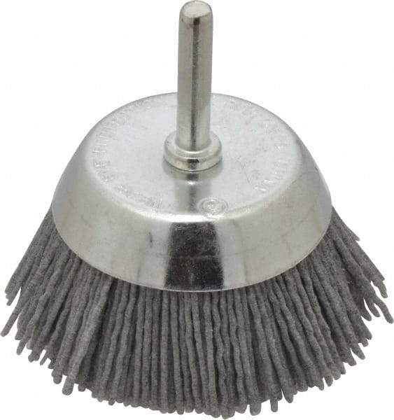 Dico - 2-1/2" Diam, 1/4" Shank Diam, Nylon Fill Cup Brush - Aluminum Oxide Abrasive Material, 0.05 Wire Diam - Industrial Tool & Supply