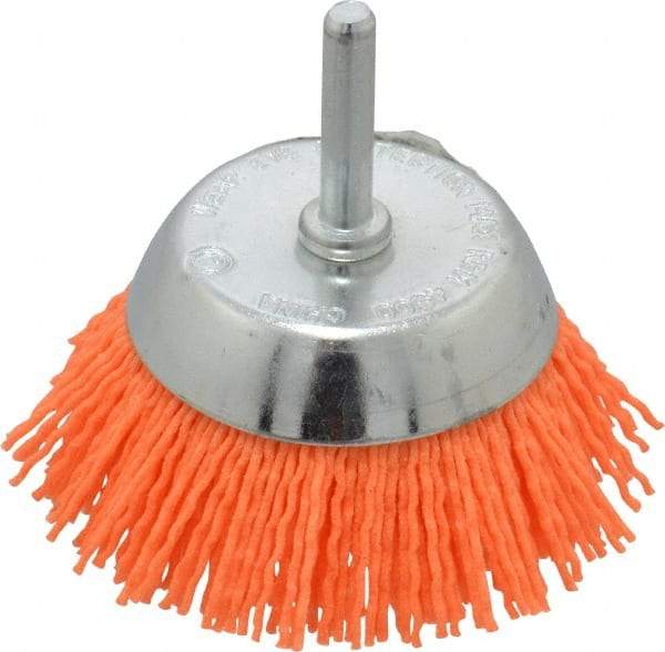 Dico - 2-1/2" Diam, 1/4" Shank Diam, Nylon Fill Cup Brush - Aluminum Oxide Abrasive Material, 0.04 Wire Diam - Industrial Tool & Supply