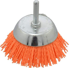 Dico - 2-1/2" Diam, 1/4" Shank Diam, Nylon Fill Cup Brush - Aluminum Oxide Abrasive Material, 0.04 Wire Diam - Industrial Tool & Supply