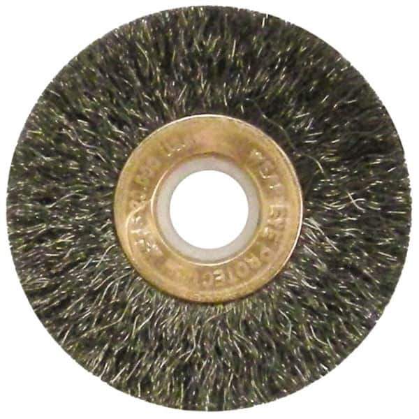 Anderson - 2" OD, 1/2" Arbor Hole, Crimped Steel Wheel Brush - 1/4" Face Width, 1/2" Trim Length, 0.006" Filament Diam, 20,000 RPM - Industrial Tool & Supply