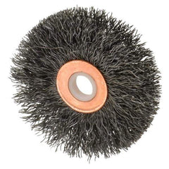 Anderson - 2-1/2" OD, 1/2" Arbor Hole, Crimped Steel Wheel Brush - 1/4" Face Width, 3/4" Trim Length, 0.0118" Filament Diam, 20,000 RPM - Industrial Tool & Supply