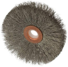 Anderson - 3" OD, 1/2" Arbor Hole, Crimped Stainless Steel Wheel Brush - 1/4" Face Width, 1" Trim Length, 0.006" Filament Diam, 20,000 RPM - Industrial Tool & Supply