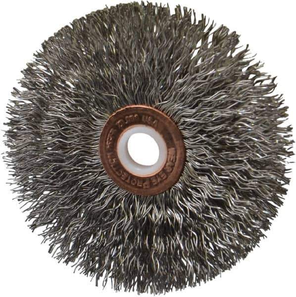 Anderson - 3" OD, 1/2" Arbor Hole, Crimped Stainless Steel Wheel Brush - 1/4" Face Width, 1" Trim Length, 0.014" Filament Diam, 20,000 RPM - Industrial Tool & Supply