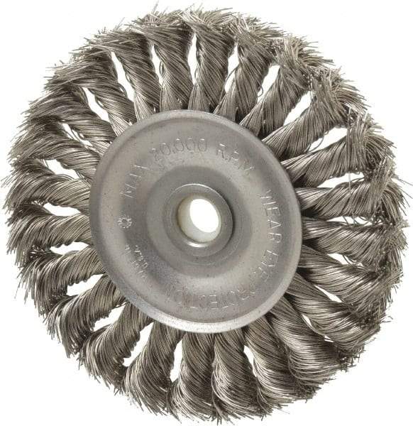 Anderson - 4" OD, 1/2" Arbor Hole, Knotted Stainless Steel Wheel Brush - 1/2" Face Width, 1" Trim Length, 0.014" Filament Diam, 20,000 RPM - Industrial Tool & Supply