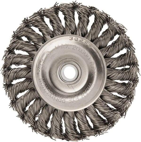 Anderson - 4" OD, 1/2" Arbor Hole, Knotted Stainless Steel Wheel Brush - 1/2" Face Width, 1" Trim Length, 0.02" Filament Diam, 20,000 RPM - Industrial Tool & Supply