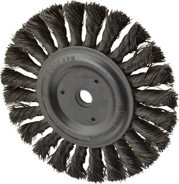 Anderson - 6" OD, 1/2" Arbor Hole, Knotted Stainless Steel Wheel Brush - 1/2" Face Width, 1-7/16" Trim Length, 0.016" Filament Diam, 9,000 RPM - Industrial Tool & Supply