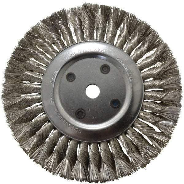 Anderson - 8" OD, 5/8" Arbor Hole, Knotted Stainless Steel Wheel Brush - 5/8" Face Width, 1-3/4" Trim Length, 0.012" Filament Diam, 6,000 RPM - Industrial Tool & Supply