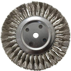 Anderson - 8" OD, 5/8" Arbor Hole, Knotted Stainless Steel Wheel Brush - 5/8" Face Width, 1-3/4" Trim Length, 0.012" Filament Diam, 6,000 RPM - Industrial Tool & Supply