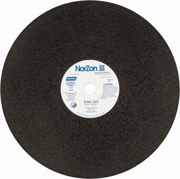 Norton - 16" 30 Grit Zirconia Alumina Cutoff Wheel - 1/8" Thick, 1" Arbor, 4,800 Max RPM, Use with Electric & Gas Powered Saws - Industrial Tool & Supply
